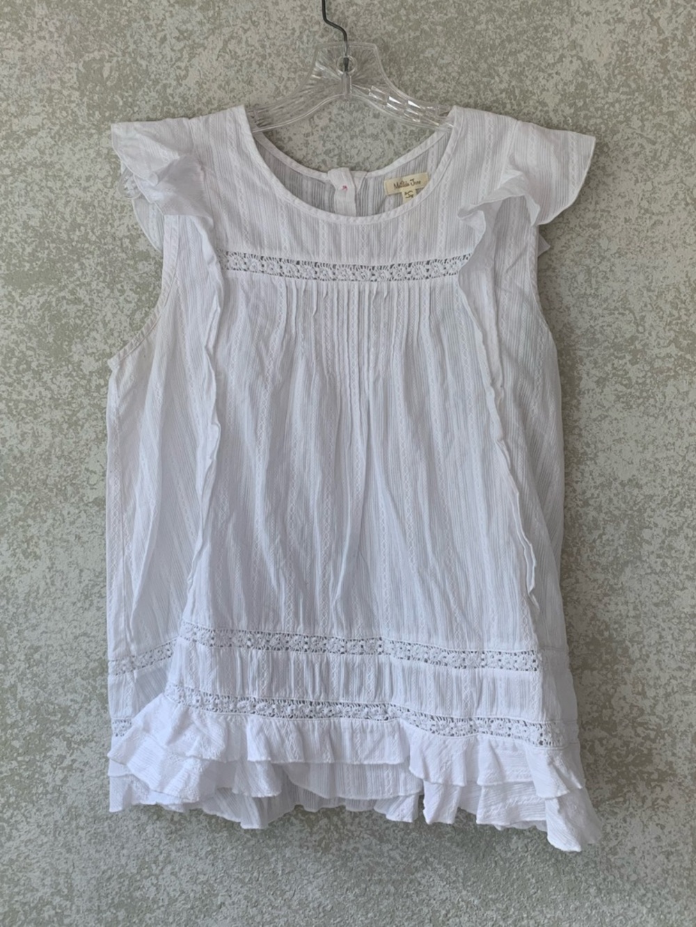 Matilda Jane Ecru Ruffled Lace-Trim Sleeveless Blouse Large Cotton Cottagecore